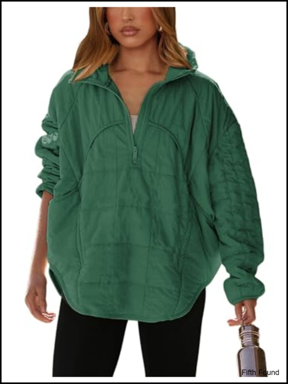 Oversized Quilted Pullover Jacket Half Zip Lightweight Puffer